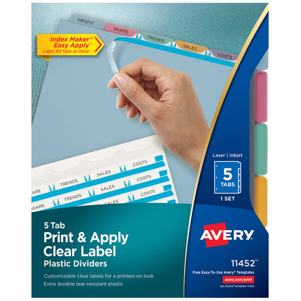 Avery® 11452 Index Maker 5-Tab Multi-Color Plastic Divider Set with Clear Label Strip