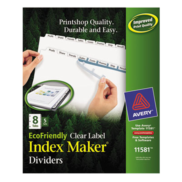 Avery® 11581 EcoFriendly Index Maker 8-Tab White Divider Set with Clear Label Strips - 5/Pack