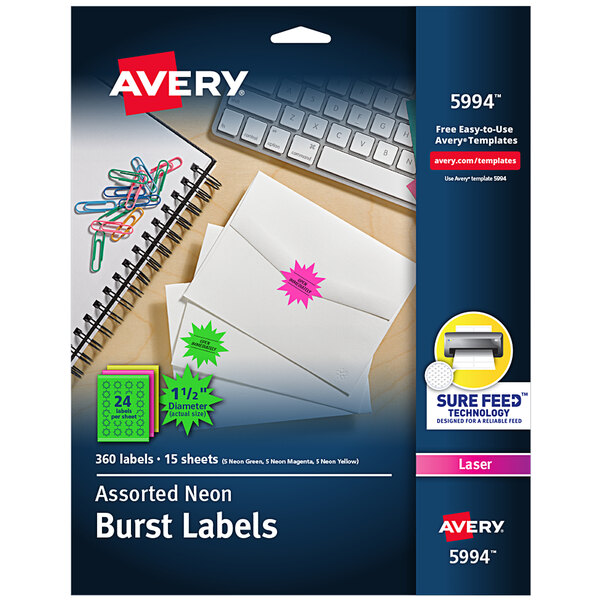Avery® 1 1/2" High-Visibility Assorted Neon ID Label Bursts - 360/Pack