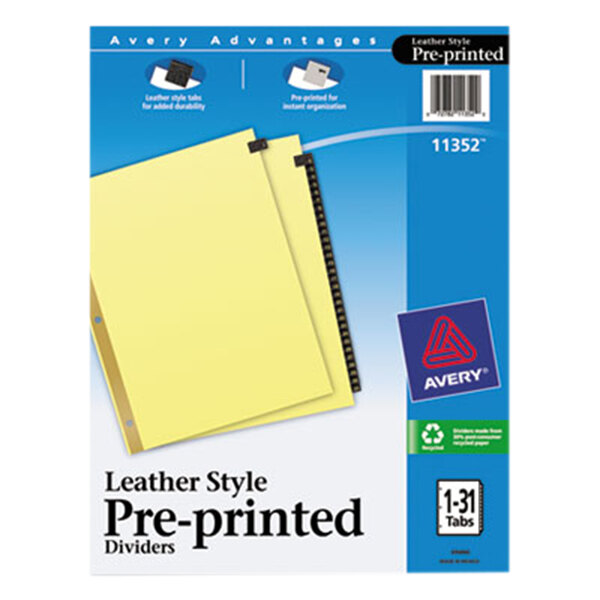Avery® 11352 Pre-Printed Black Leather 31-Tab Dividers