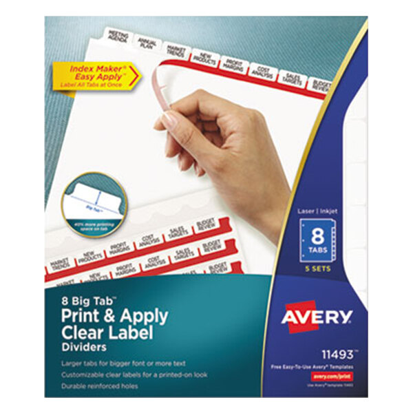Avery® 11493 Big Tab Index Maker 8-Tab Divider Set with Clear Label Strip - 5/Pack