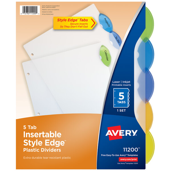 Avery® Style Edge Translucent Plastic 5-Tab Multi-Color Insertable Dividers