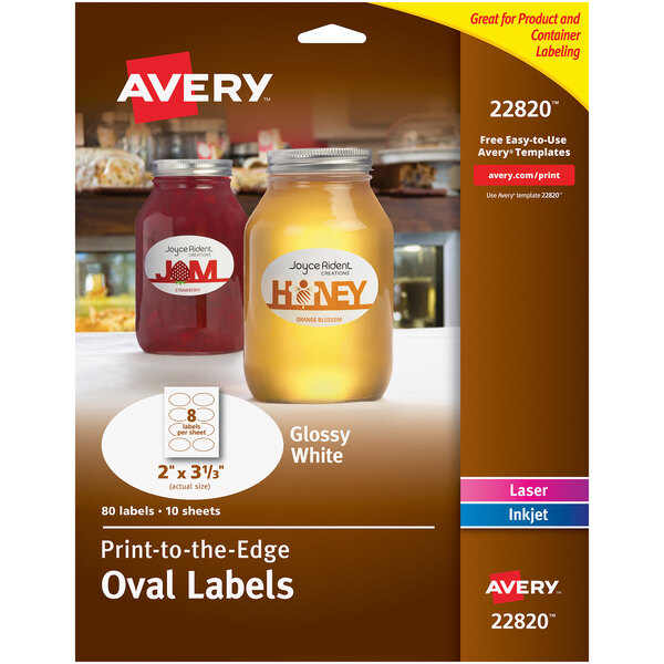 Avery® 22820 Easy Peel 2" x 3 1/3" True Print White Glossy Oval Print-to-the-Edge Labels - 80/Pack
