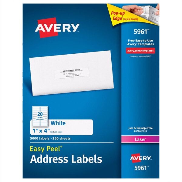 Avery® 5961 1" x 4" Easy Peel White Mailing Address Labels - 5000/Box