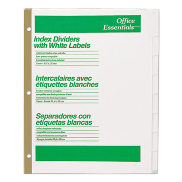 Avery® Office Essentials 11337 8-Tab White Index Divider Set - 5/Pack