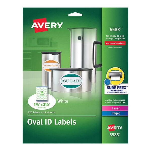 A package of Avery oval matte white ID labels.