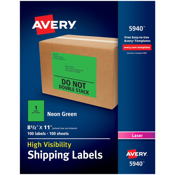 Avery® 8 1/2" x 11" Neon Green Shipping Labels - 100/Box