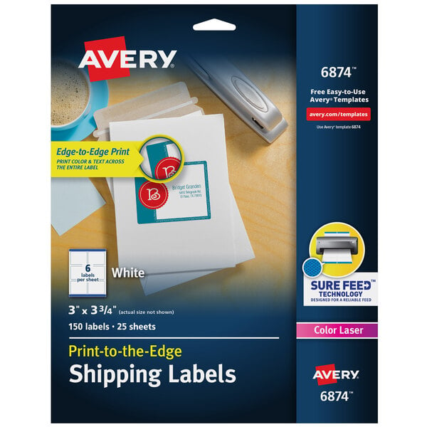 Avery® 3" x 3 3/4" White Print-to-the-Edge Shipping Labels