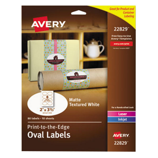Avery® 22829 2" x 3 1/3" White Matte Textured Print-to-the-Edge Easy Peel Oval Labels - 80/Pack