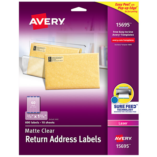 Avery® 15695 Easy Peel 2/3" x 1 3/4" Matte Clear Laser Printer Return Address Labels - 600/Pack
