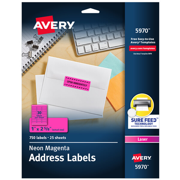 Avery® 1" x 2 5/8" High-Visibility Neon Magenta ID Labels - 750/Box