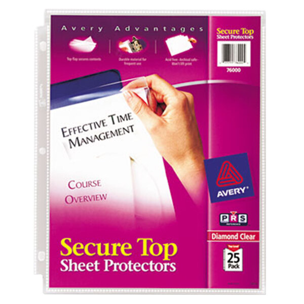Avery® 76000 8 1/2" x 11" Diamond Clear Super Heavy Weight Secure Top Sheet Protector, Letter - 25/Pack