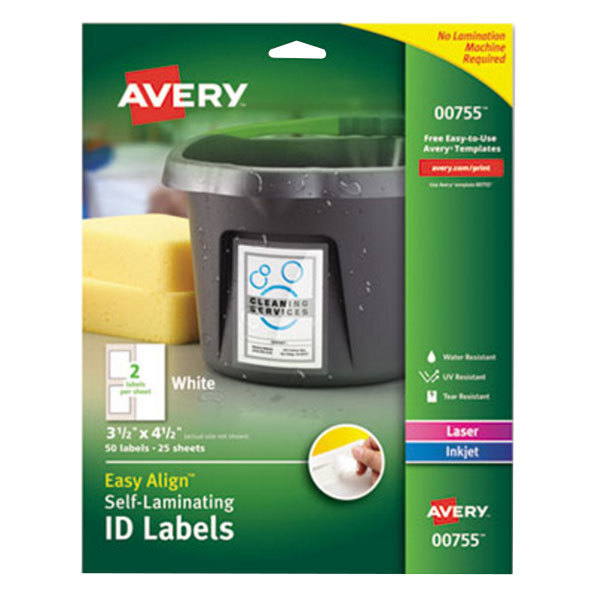 Avery® 755 Easy Align 3 1/2" x 4 1/2" White Rectangular Printable Self-Laminating ID Labels - 50/Pack