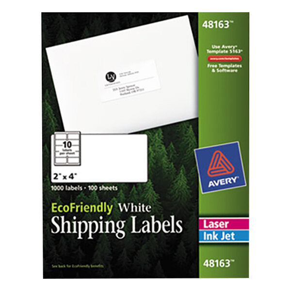 Avery® 48163 EcoFriendly 2" x 4" White Easy Peel Shipping Labels - 1000/Box