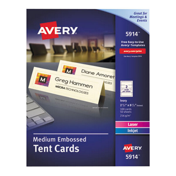 Avery® 5914 2 1/2" x 8 1/2" Ivory Medium Embossed Tent Cards 100/Box