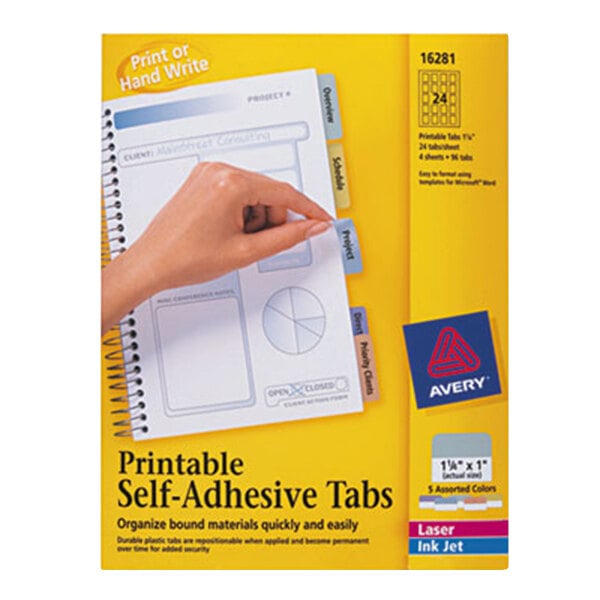 Avery® 16281 1 1/4" Assorted Color Printable Tabs with Repositionable Adhesive - 96/Pack