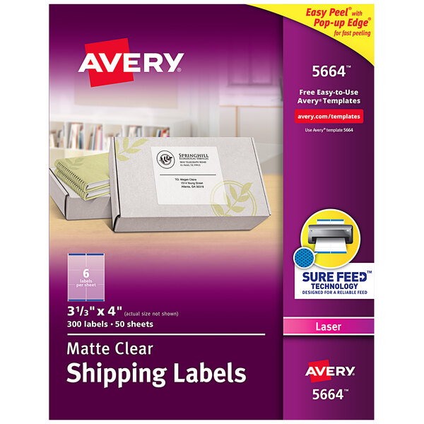 Avery® 5664 3 1/3" x 4" Easy Peel Matte Clear Shipping Labels - 300/Box