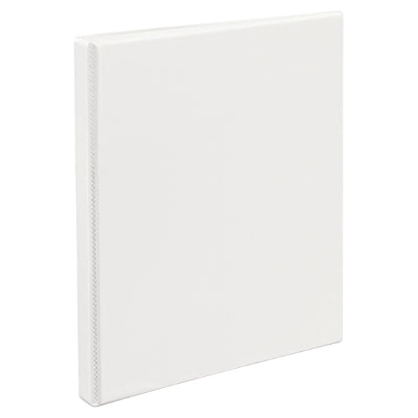 A white Avery heavy-duty view binder with white covers.