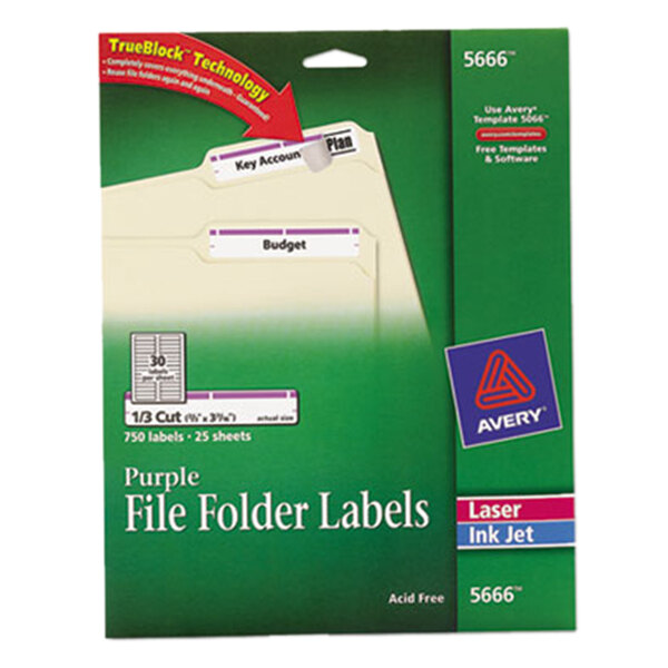 Avery® 5666 TrueBlock 2/3" x 3 7/16" Purple File Folder Labels - 750/Pack