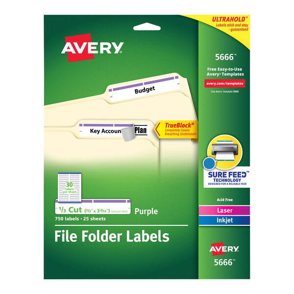 Avery® 5666 TrueBlock 2/3" x 3 7/16" Purple File Folder Labels - 750/Pack