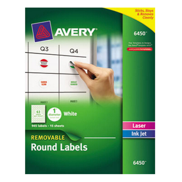 Avery® 6450 1" Round White Removable ID Labels - 945/Pack