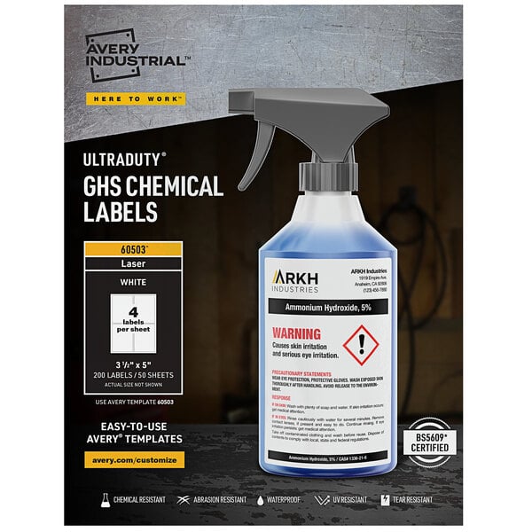 Avery® 60503 UltraDuty 3 1/2" x 5" GHS Chemical Labels for Laser Printers - 200/Box
