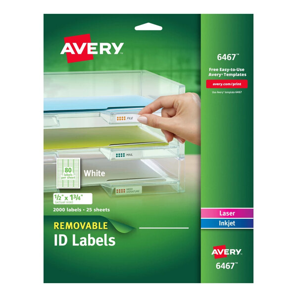Avery® 6467 1/2" x 1 3/4" White Removable ID Labels - 2000/Pack