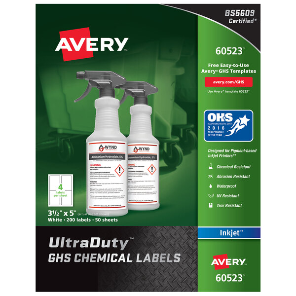 Avery® 60523 3 1/2" x 5" White Easy Peel UltraDuty Chemical Labels - 200/Pack