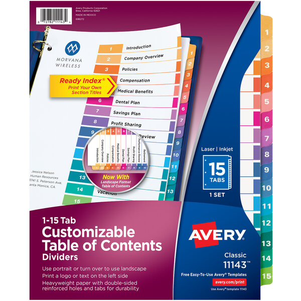Avery® 11143 Ready Index 15-Tab Multi-Color Table of Contents Dividers