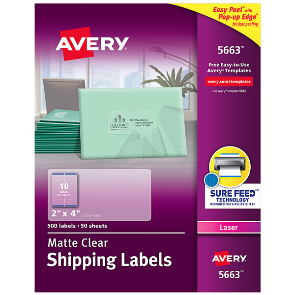 Avery® 5663 2" x 4" Easy Peel Matte Clear Shipping Labels - 500/Box