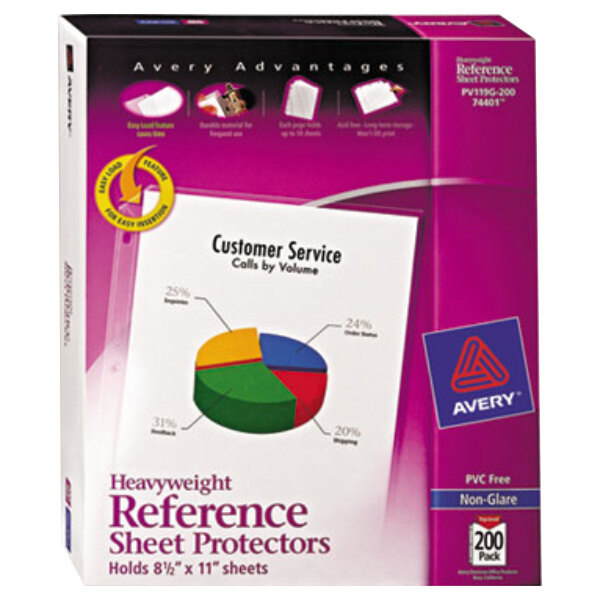 Avery® 74401 8 1/2" x 11" Nonglare Heavy Weight Top-Load Sheet Protector, Letter - 200/Box