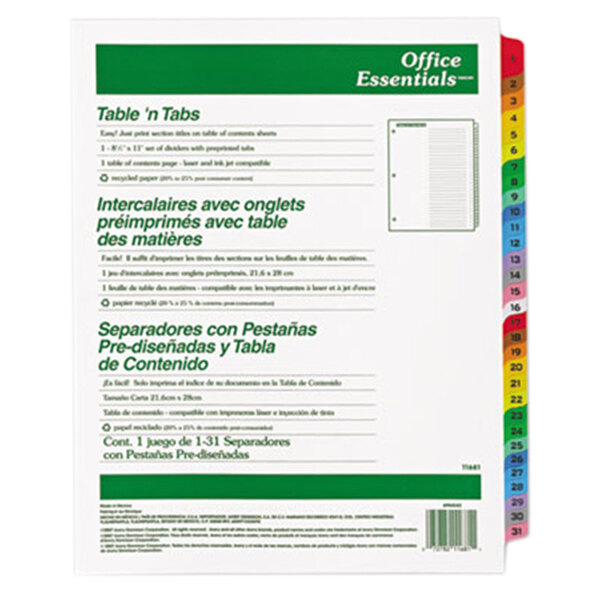 Avery® Office Essentials 11681 Table 'n Tabs Multi-Color 31-Tab Dividers