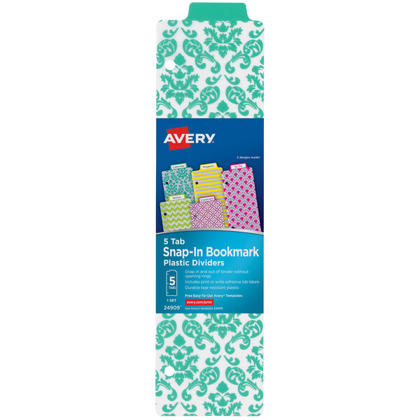 Avery® 24909 Snap-In 5-Tab Assorted Plastic Bookmark Dividers - 5/Pack