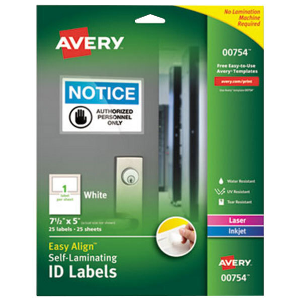 Avery® 754 Easy Align 5" x 7 1/2" White Rectangular Printable Self-Laminating ID Labels - 25/Pack