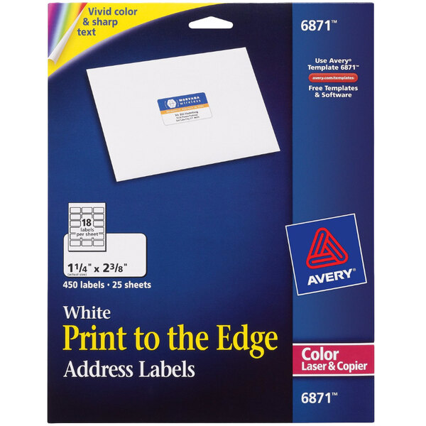 Avery® 6871 1 1/4" x 2 3/8" White Print-to-the-Edge Address Labels - 450/Pack