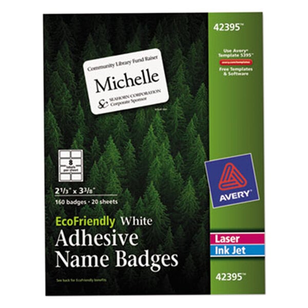 Avery® 42395 2 1/3" x 3 3/8" Ecofriendly White Adhesive Name Badge Labels - 160/Pack