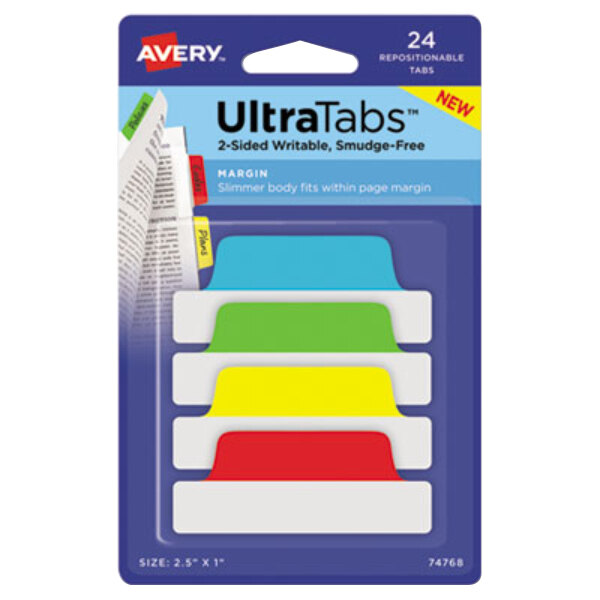 Avery® 74768 Ultra Tabs 2 1/2" x 1" Assorted Primary Color Repositionable Tab - 24/Pack