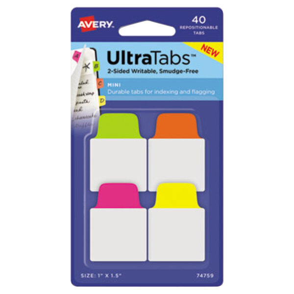 Avery® 74759 Ultra Tabs 1" x 1 1/2" Assorted Neon Color Repositionable Tab - 40/Pack