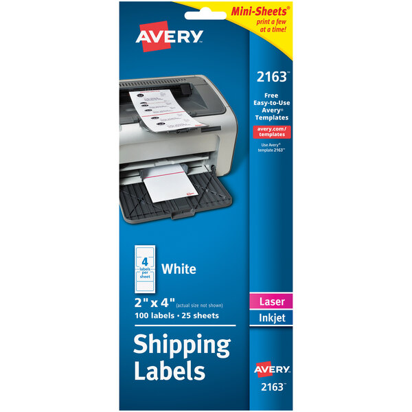 Avery® 2163 Mini-Sheets 2" x 4" White Shipping Labels - 100/Pack