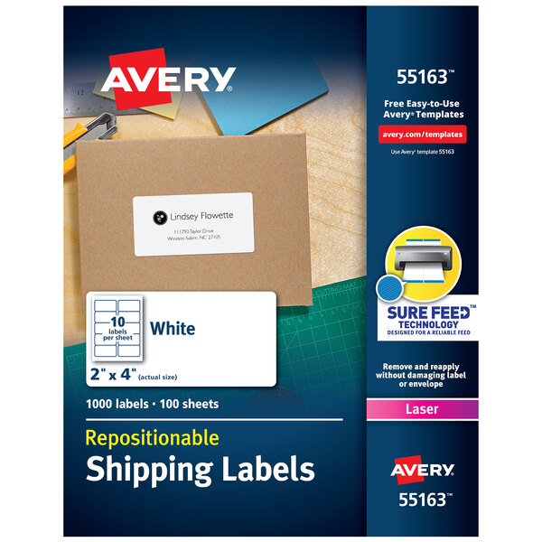 Avery® 55163 2" x 4" White Repositionable Shipping Labels - 1000/Box