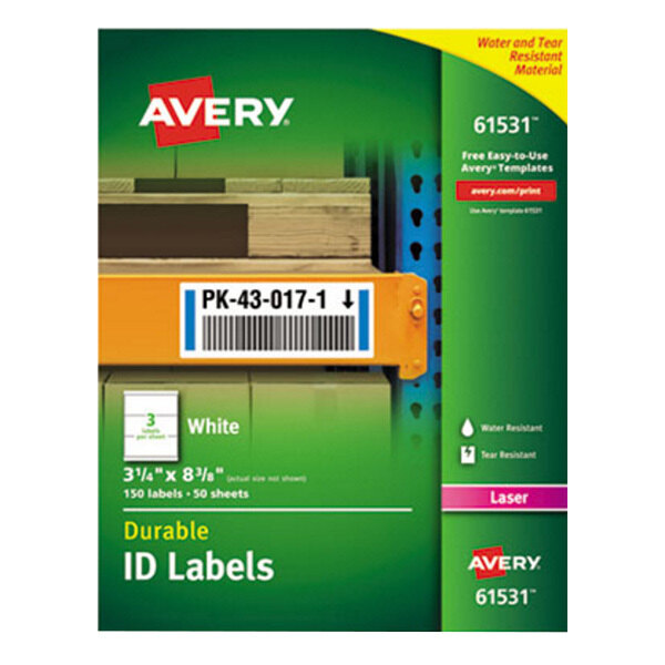 Avery® 61531 TrueBlock 3 1/4" x 8 3/8" White ID Labels - 150/Pack
