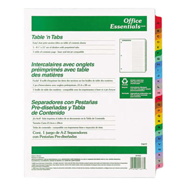 Avery® Office Essentials 11677 Table 'n Tabs Multi-Color 26-Tab Dividers