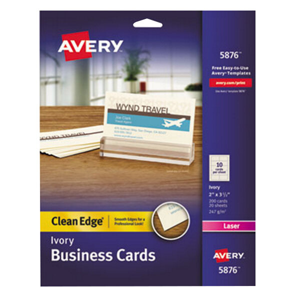 Avery® 5876 2" x 3 1/2" Uncoated Ivory Clean Edge Business Cards - 200/Pack