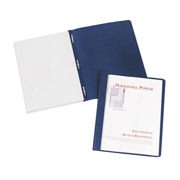 Avery® 47961 11" x 8 1/2" Dark Blue Plastic Report Cover with Clear Cover and Prong Fasteners
