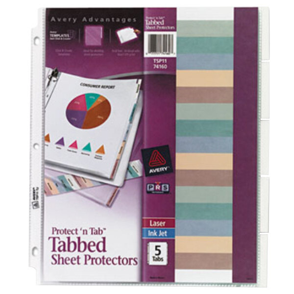 A close-up of Avery sheet protectors with tabs.