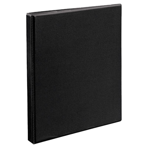 A black Avery heavy-duty binder with a white label on the spine.