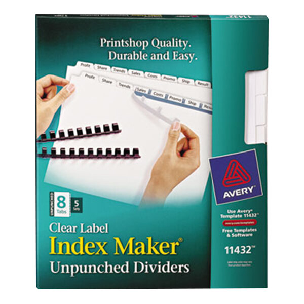 Avery® 11432 Index Maker 8-Tab Unpunched Divider Set with Clear Label Strips - 5/Pack