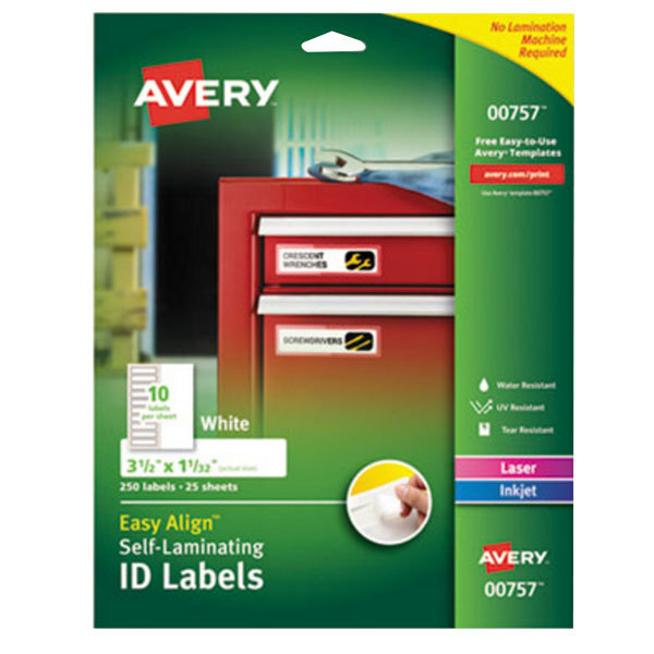 Avery® 757 Easy Align 1 1/32" x 3 1/2" White Rectangular Printable Self-Laminating ID Labels - 250/Pack