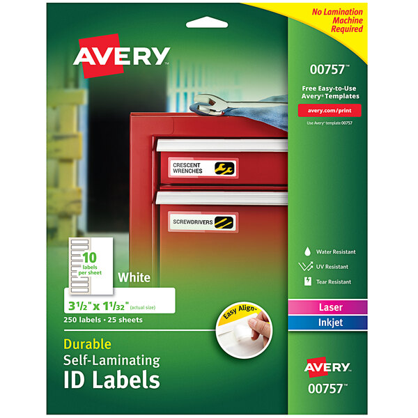 Avery® 757 Easy Align 1 1/32" x 3 1/2" White Rectangular Printable Self-Laminating ID Labels - 250/Pack