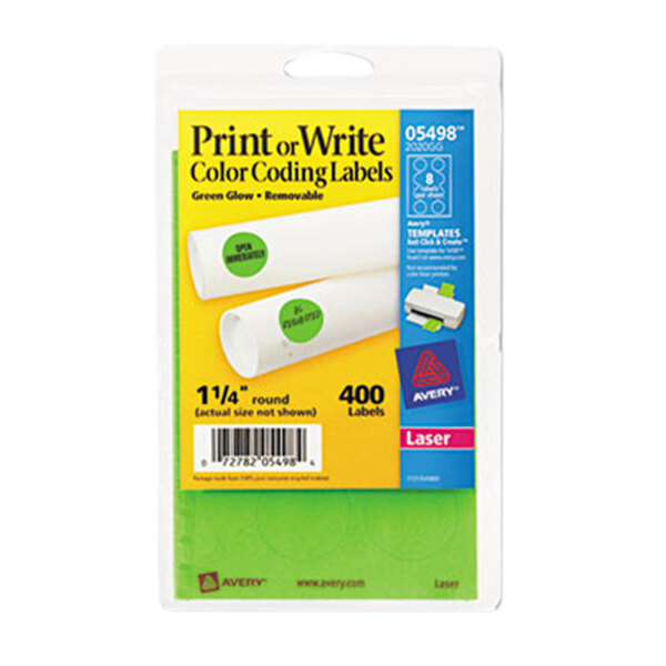 Avery® 5498 1 1/4" Neon Green Round Removable Write-On / Printable Labels - 400/Pack